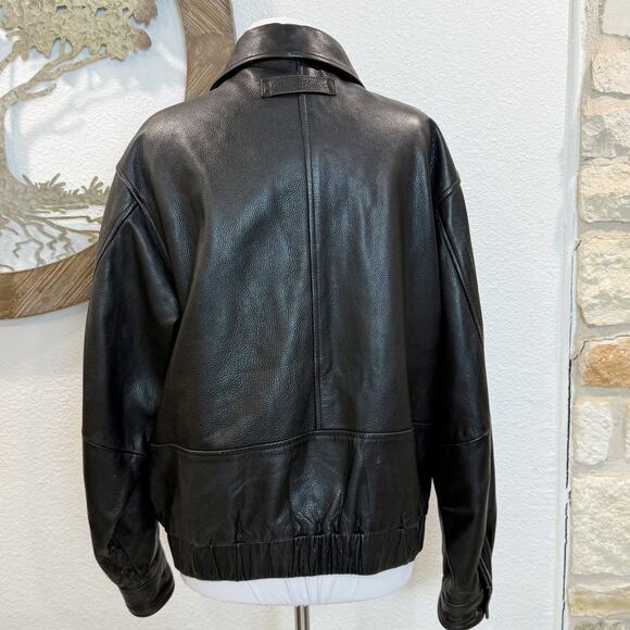 Vintage Eddie Bauer Leather Bomber Jacket Black Medium + Harley Davidson Pin - Picture 8 of 15